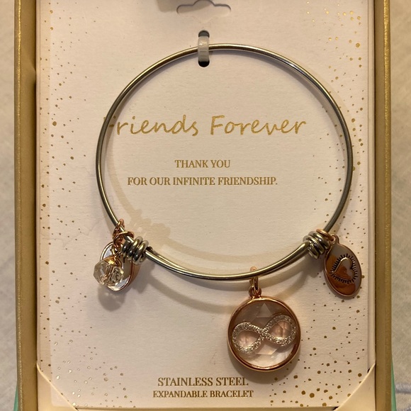 FRIENDS FOREVER CHARM EXPANDABLE BRACLET STAINLESS STEEL NWT - Picture 1 of 3